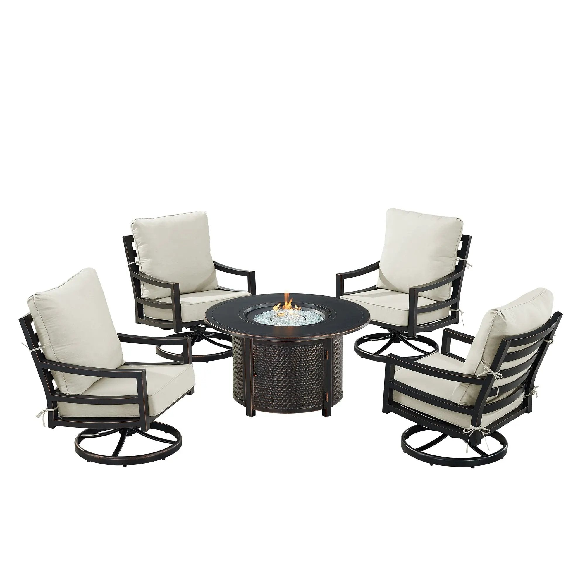 Black Aluminum Fire Table Set with Four Club Chairs by Sharicks
