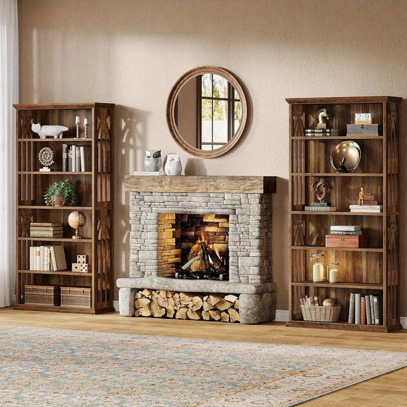 Wood Bookcase 6-Tier 75-Inch Brown Freestanding Shelves by House Of Avana