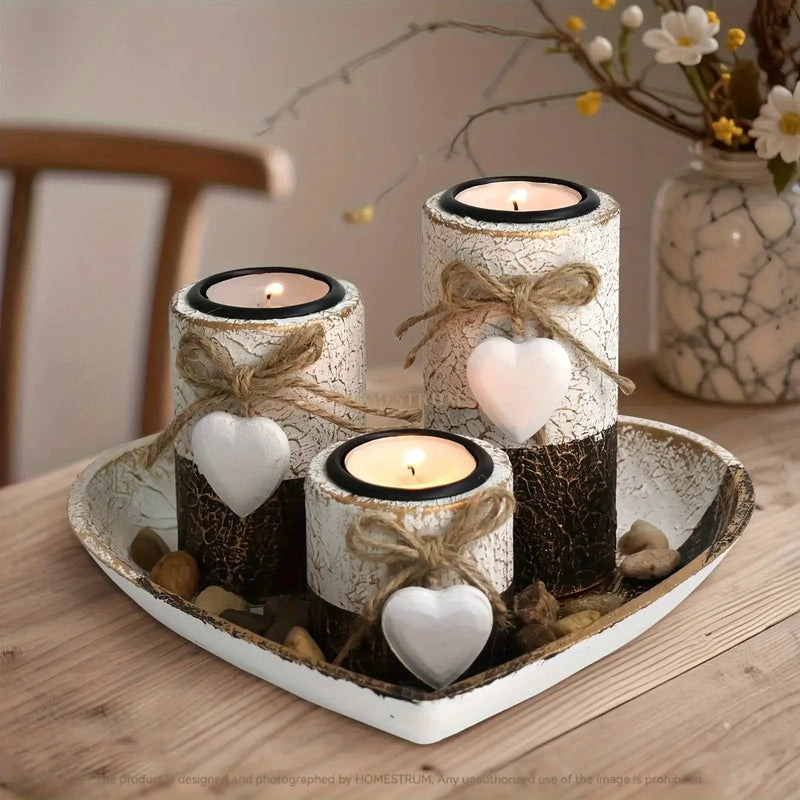 Wood Candlestick - White Rustic Farmhouse Tea Light Holders by House Of Avana