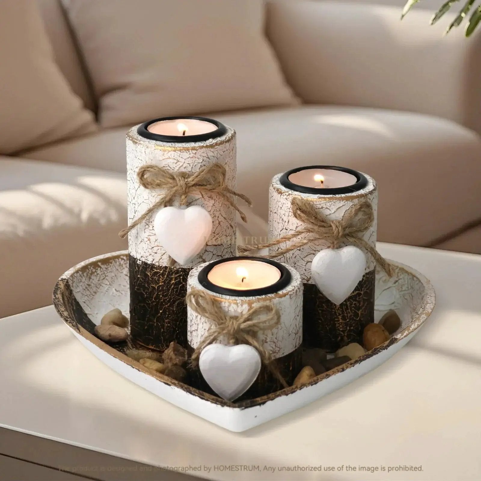 Wood Candlestick - White Rustic Farmhouse Tea Light Holders by House Of Avana