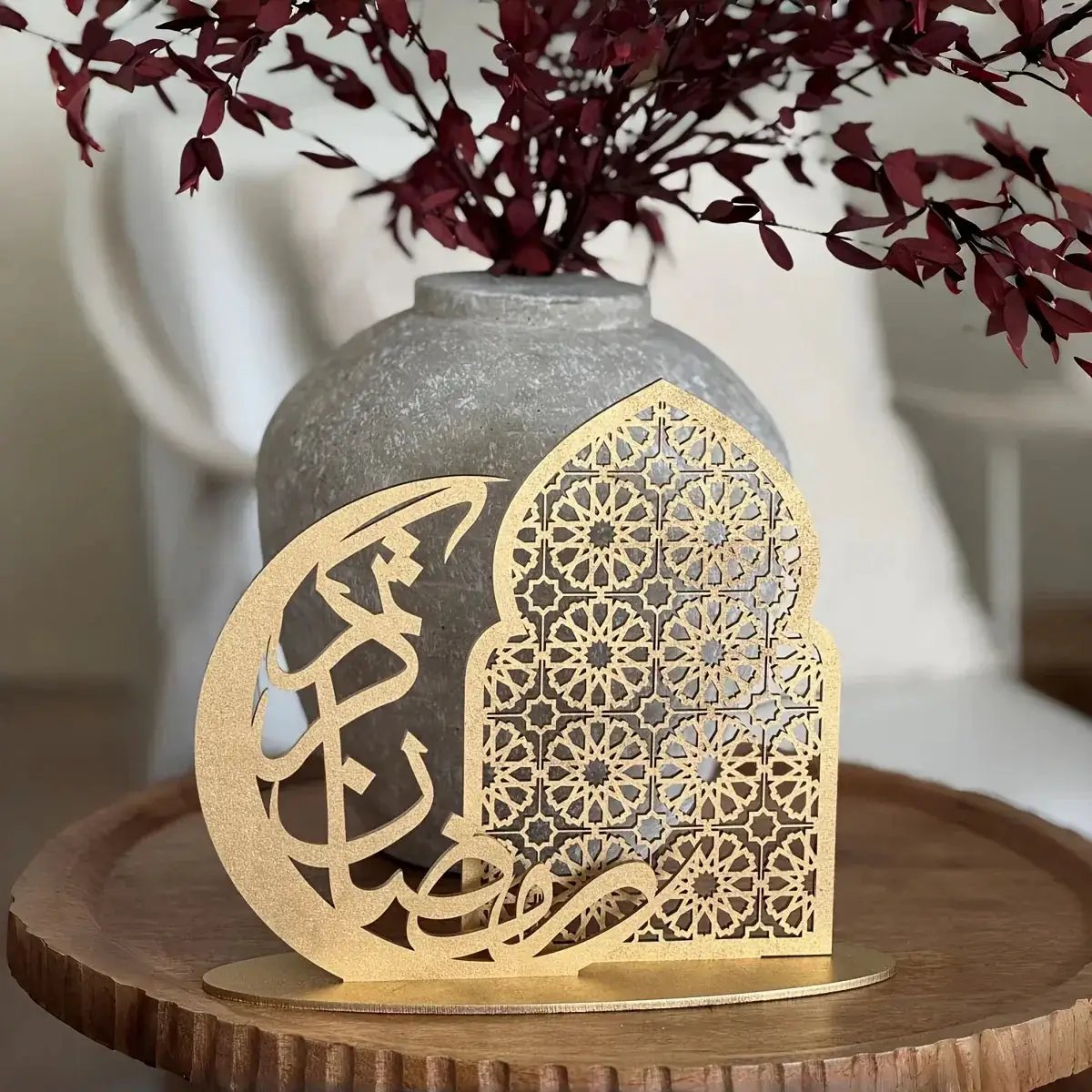Wood Decorative Sign - Traditional Wooden Tabletop Eid Decoration by House Of Avana