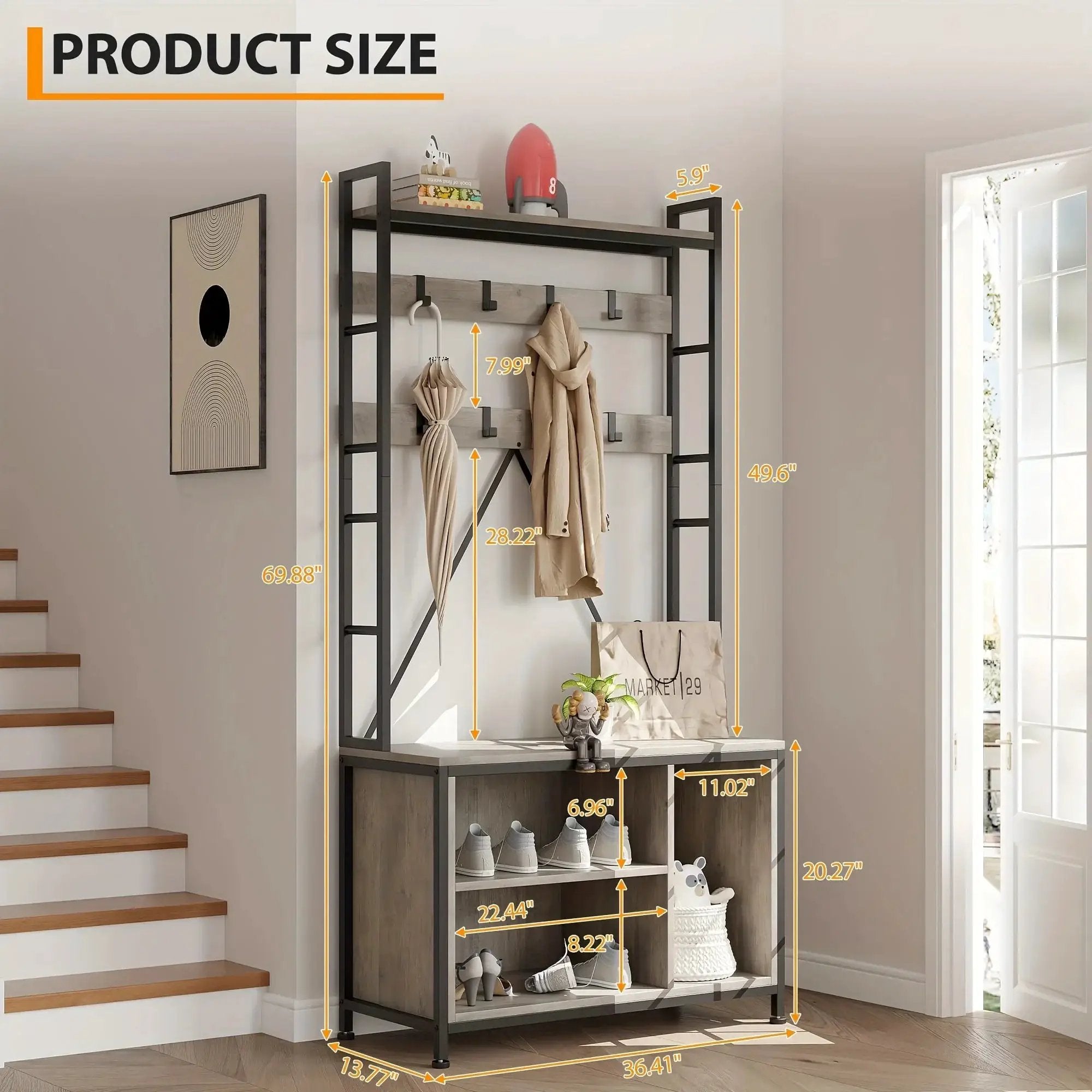 Wood Hall Tree with Storage Bench & 8 Hooks by House Of Avana