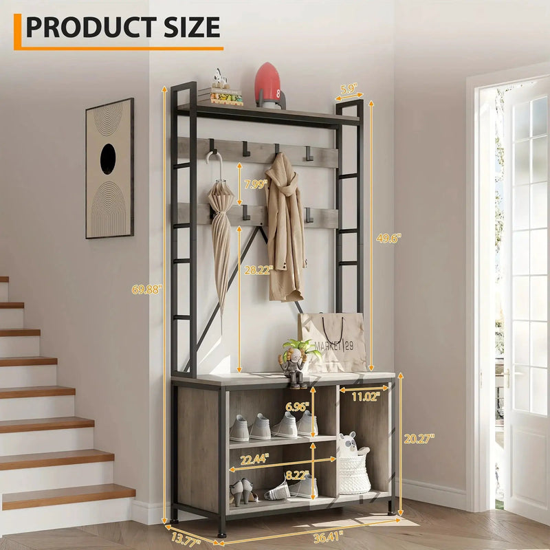 Wood Hall Tree with Storage Bench & 8 Hooks by House Of Avana