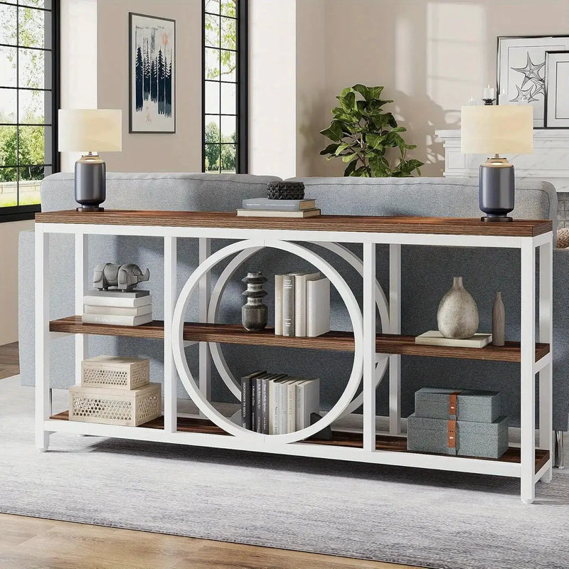 Wood Sofa Console Table with 3 Tier Storage, 70.9 inch, Black by House Of Avana