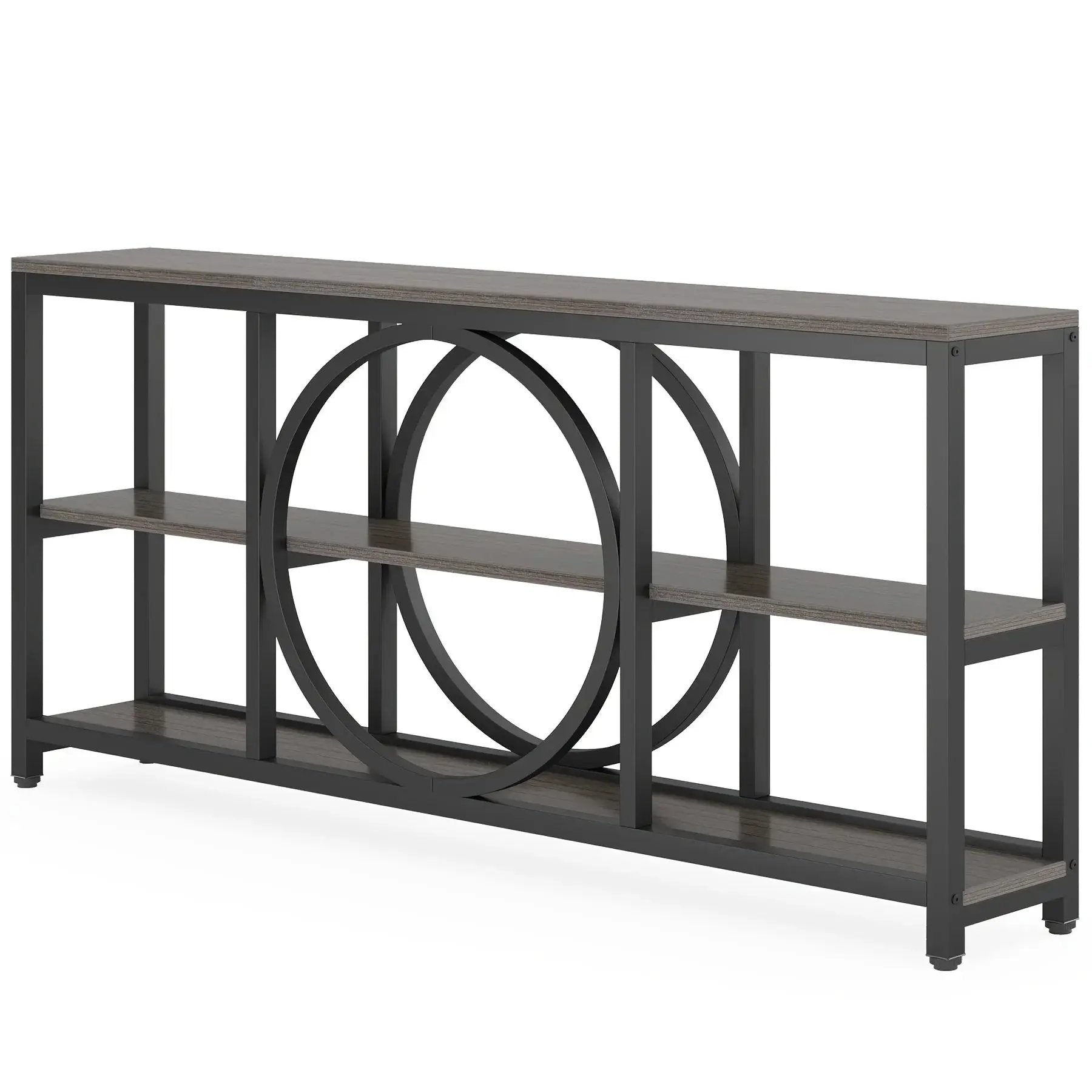 Wood Sofa Console Table with 3 Tier Storage, 70.9 inch, Black by House Of Avana