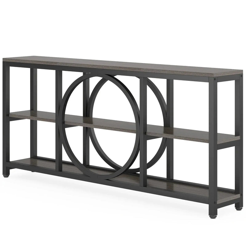 Wood Sofa Console Table with 3 Tier Storage, 70.9 inch, Black by House Of Avana