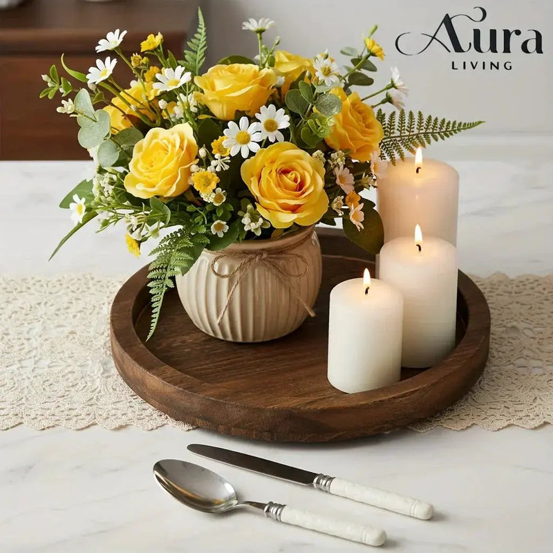 Wood Tray - Rustic Wooden Round by House Of Avana