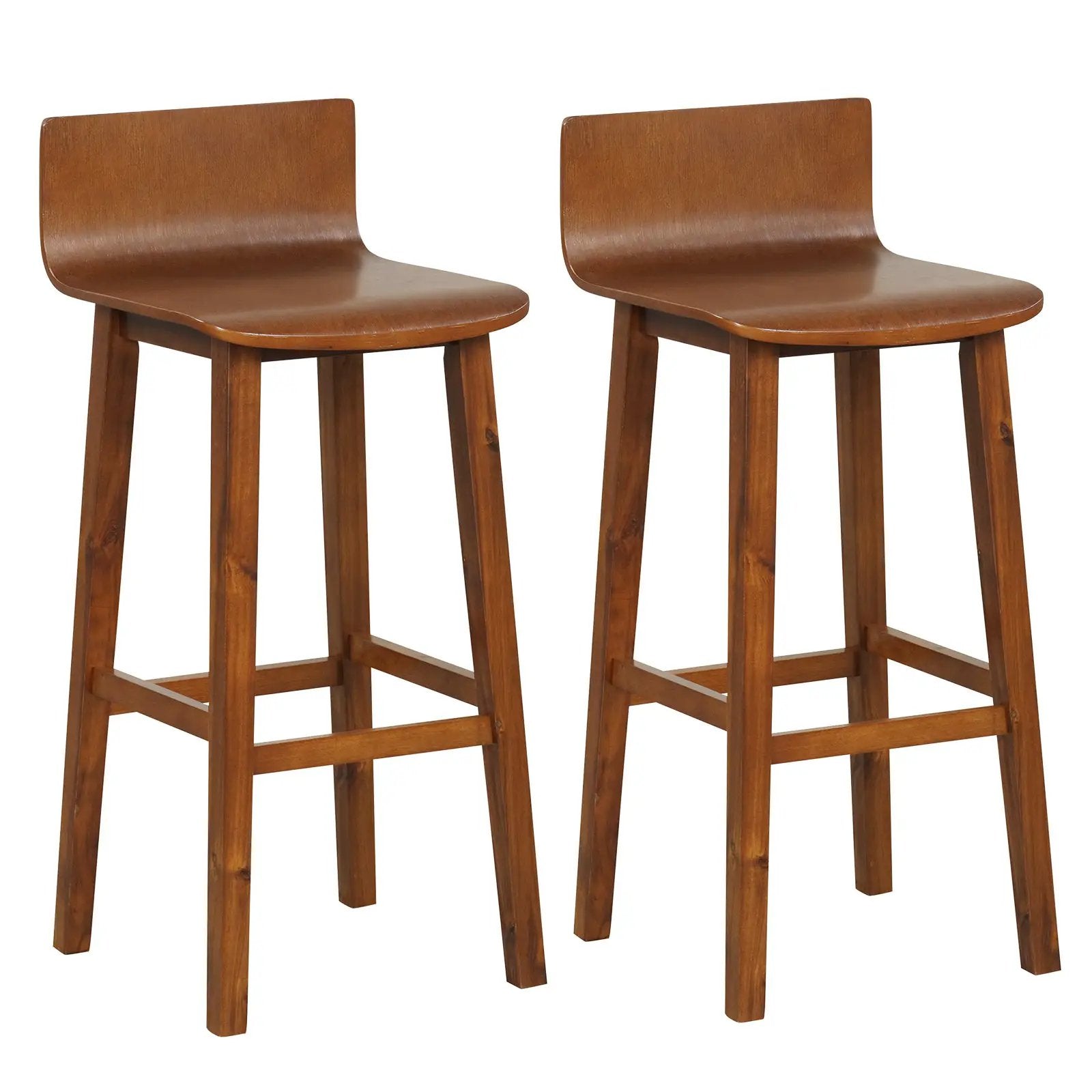29 Inch Wood Bar Stools Set of 2 with Solid Back and Seat-Walnut by DirectDeals