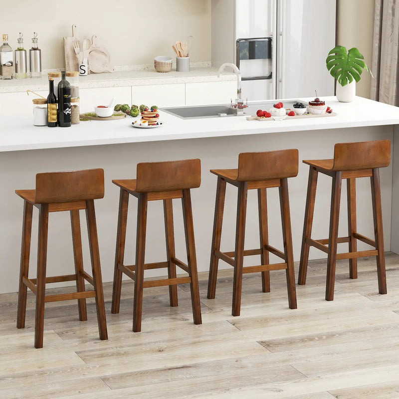 29 Inch Wood Bar Stools Set of 2 with Solid Back and Seat-Walnut by DirectDeals