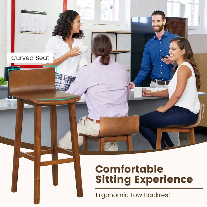 29 Inch Wood Bar Stools Set of 2 with Solid Back and Seat-Walnut by DirectDeals