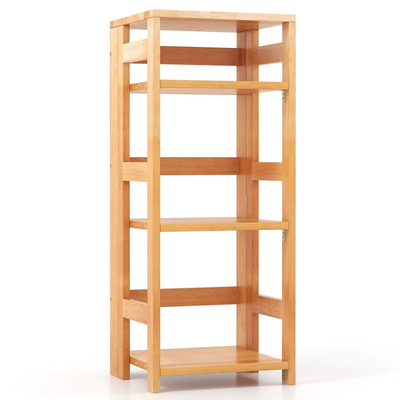 4-Tier Bookshelf Rubber Wood Bookcase with Side Fences for Living Room by DirectDeals