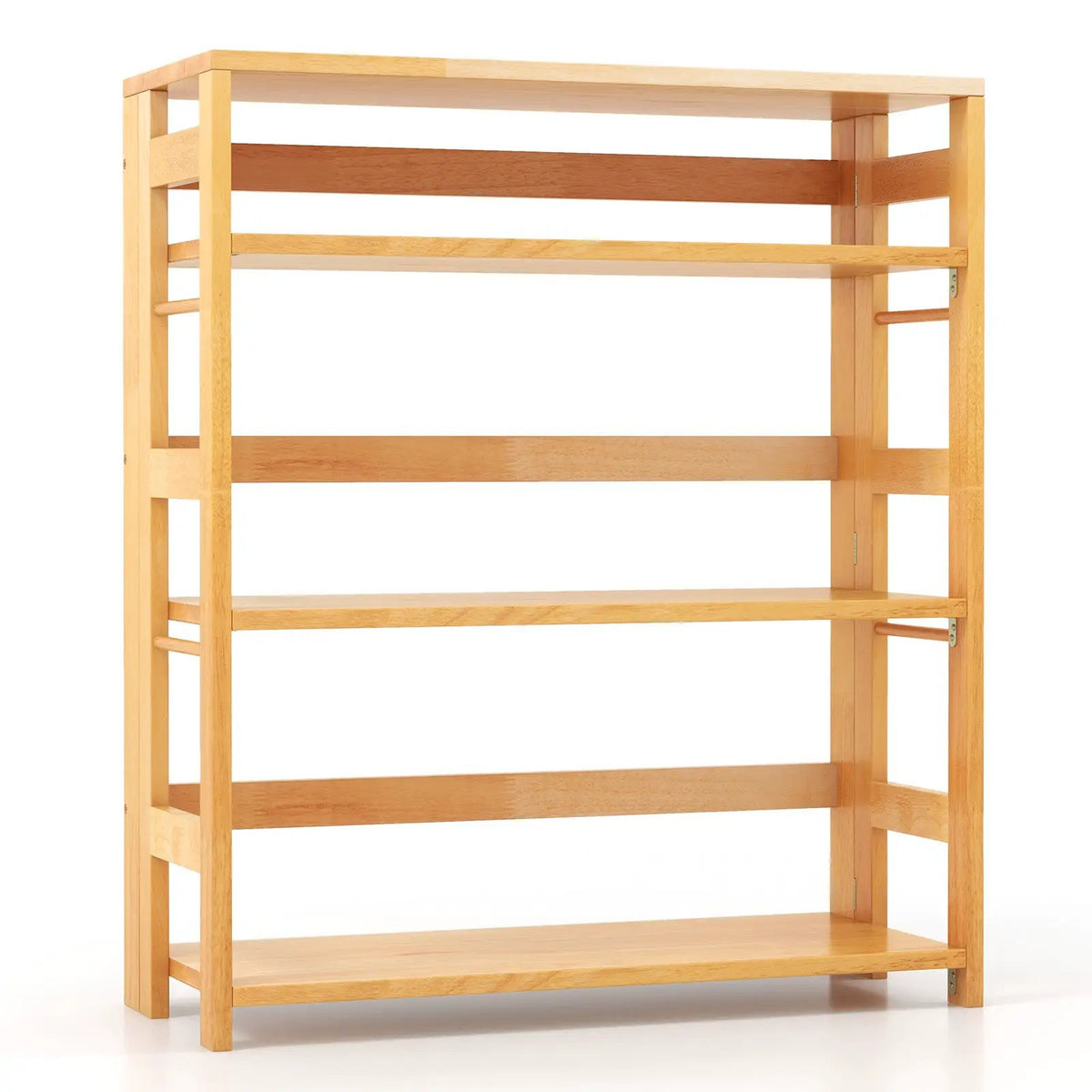 4-Tier Bookshelf Rubber Wood Bookcase with Side Fences for Living Room by DirectDeals