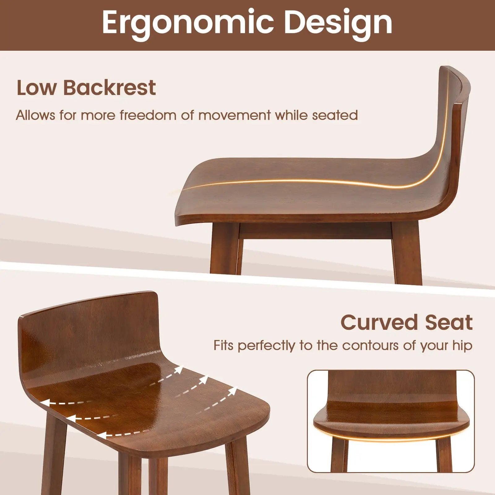 Wood Dining Chair Set of 2 Farmhouse Kitchen Dining Room Chairs Mid-Century Modern Armless Side Chairs-Brown by DirectDeals