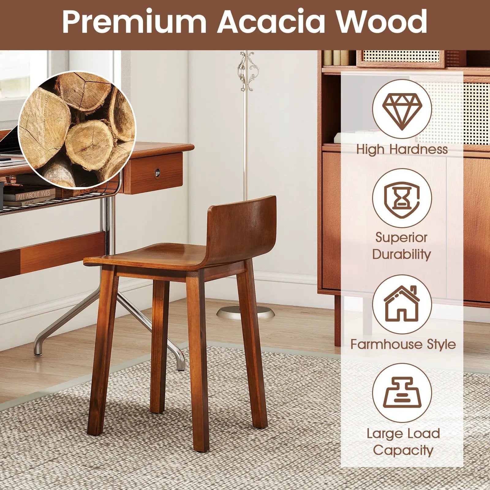 Wood Dining Chair Set of 2 Farmhouse Kitchen Dining Room Chairs Mid-Century Modern Armless Side Chairs-Brown by DirectDeals