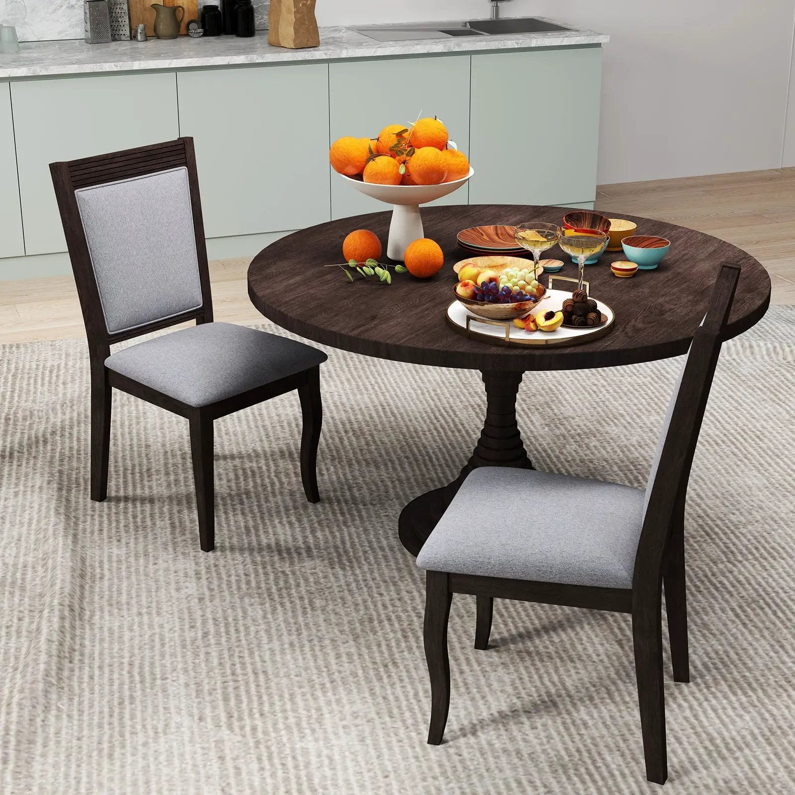 Wood Dining Chairs Set of 2 with Rubber Wood Frame and Padded Seat-Brown by DirectDeals