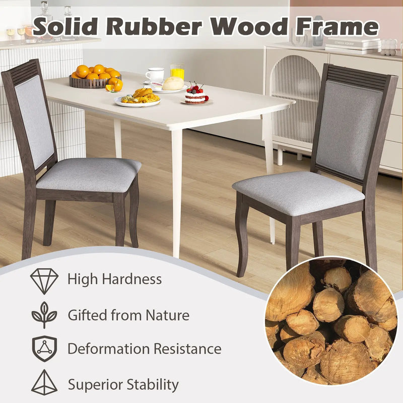 Wood Dining Chairs Set of 2 with Rubber Wood Frame and Padded Seat-Brown by DirectDeals