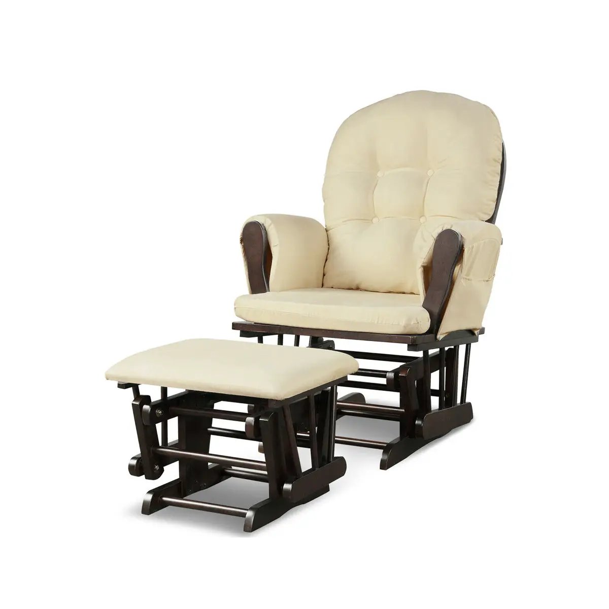 Wood Glider and Ottoman Set with Padded Armrests and Detachable Cushion by DirectDeals