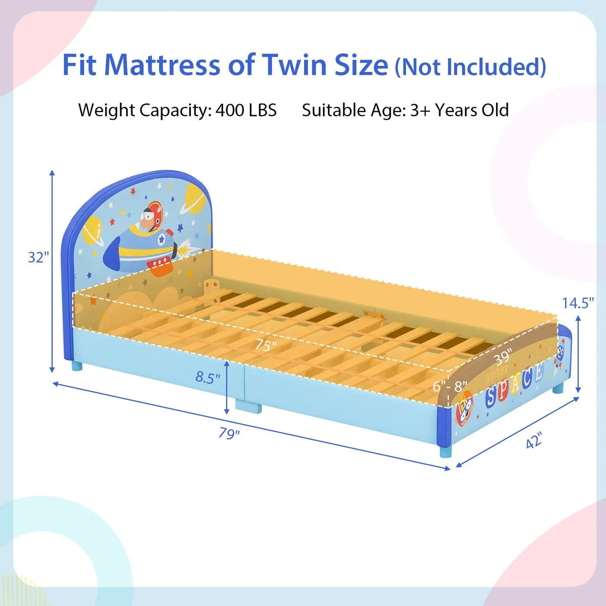 Wood Upholstered Twin Bed Platform with Slat Support by DirectDeals
