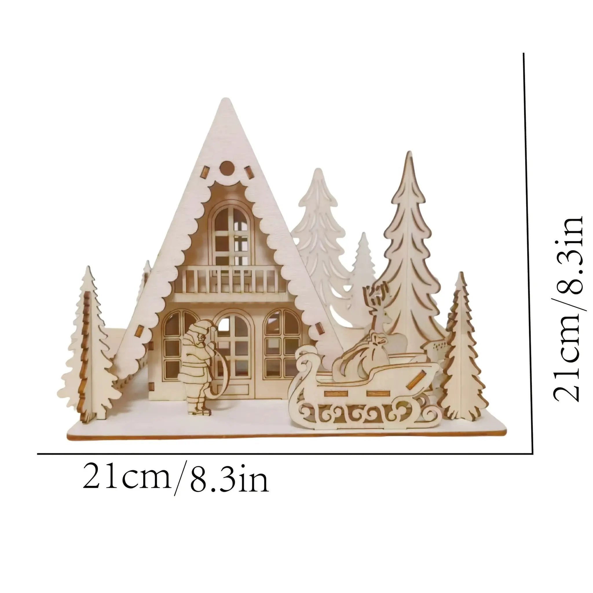 Wooden 3D Christmas House Decoration with Laser-Cut Santa Scene by House Of Avana
