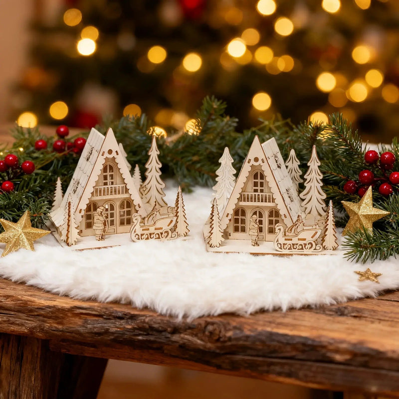 Wooden 3D Christmas House Decoration with Laser-Cut Santa Scene by House Of Avana