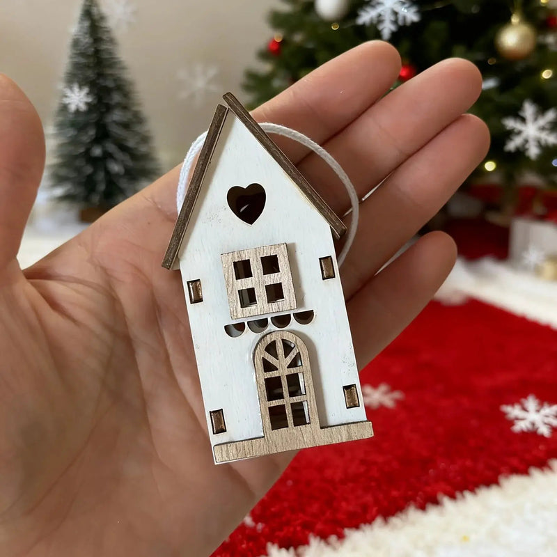 Wooden 3D Hanging House Ornament Brown and White with Windows by House Of Avana