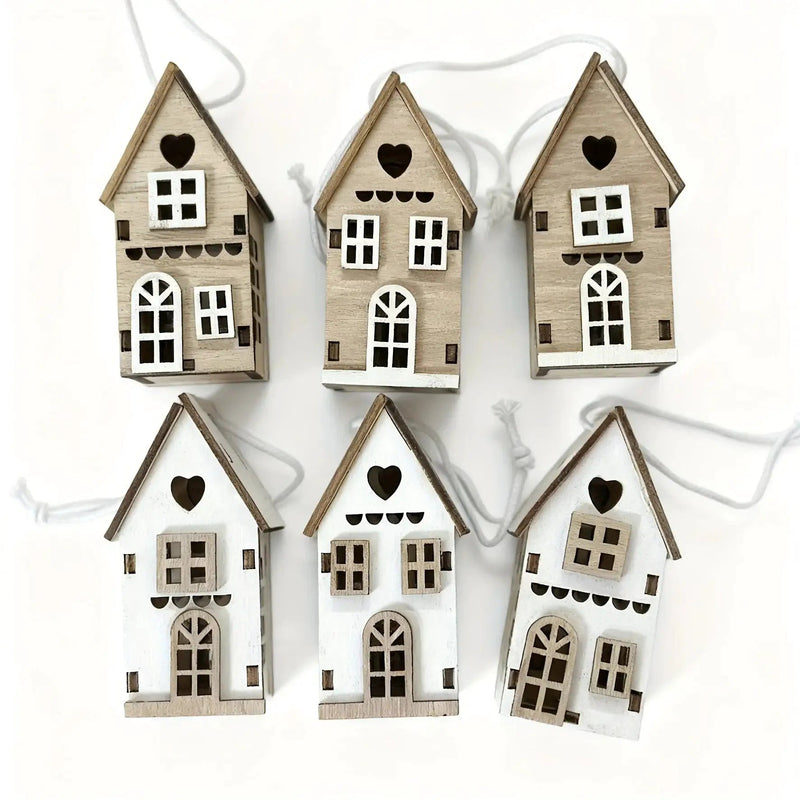 Wooden 3D Hanging House Ornament Brown and White with Windows by House Of Avana