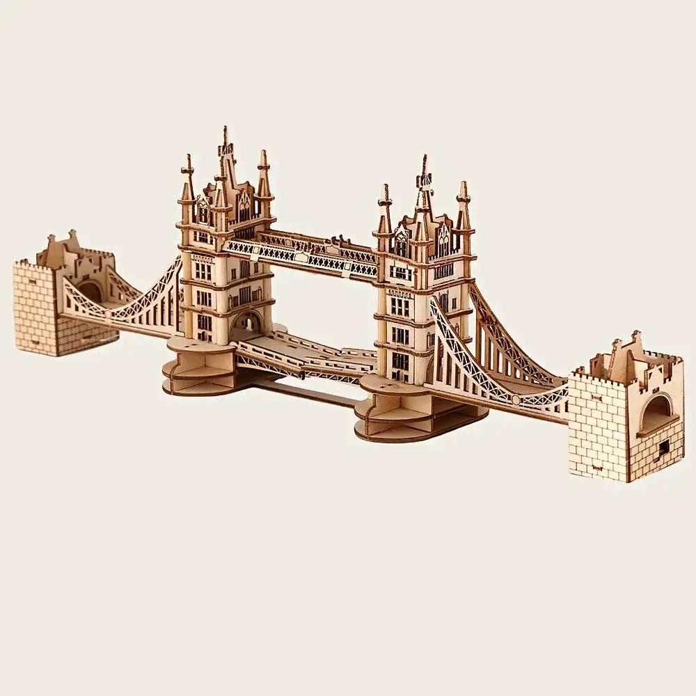 Wooden 3D London Bridge Puzzle Model with Interlocking Pieces by House Of Avana