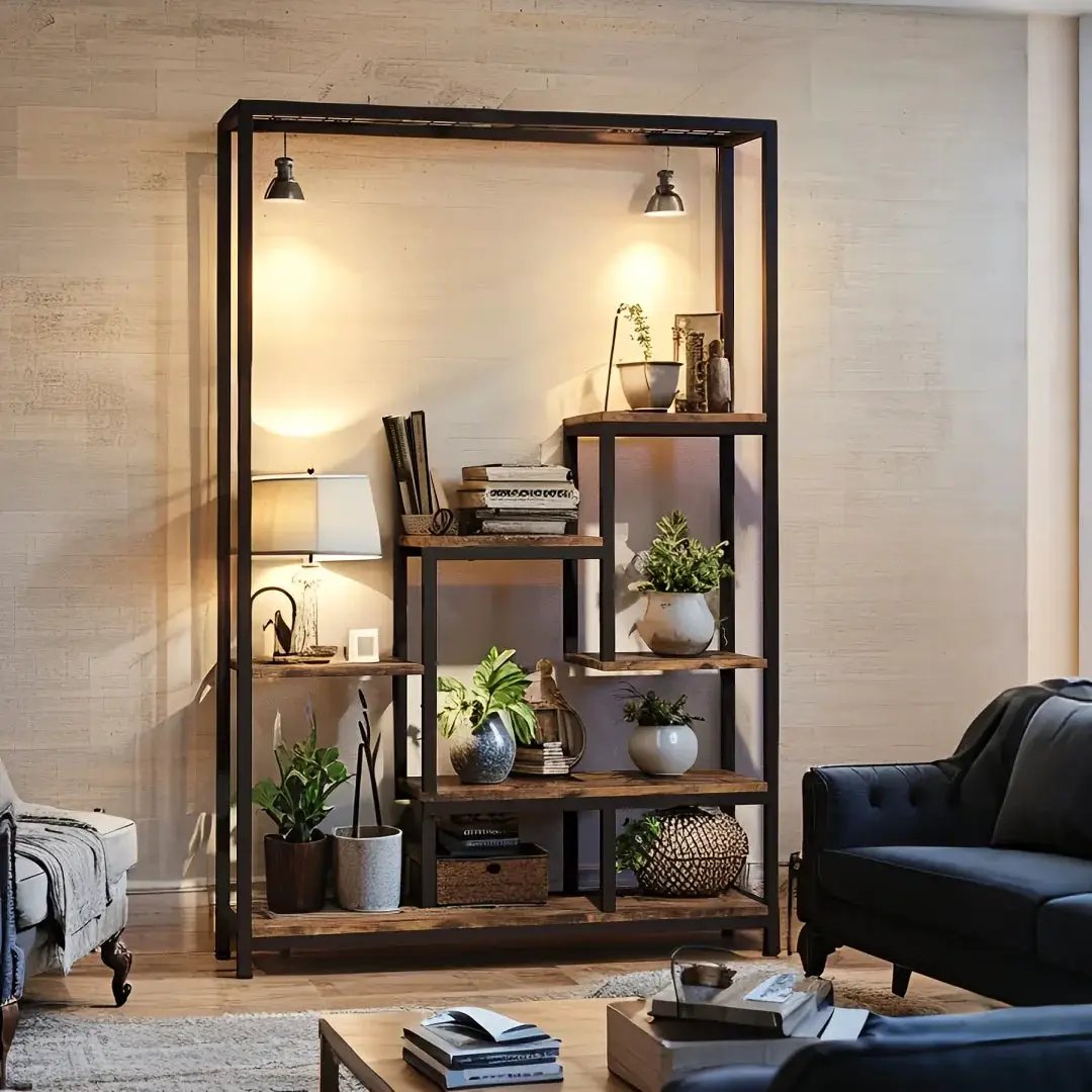 Wooden 5-Tier Bookshelf with Hanging Hooks, 70.9 Inch Tall Natural Wood Plant Stand by House Of Avana