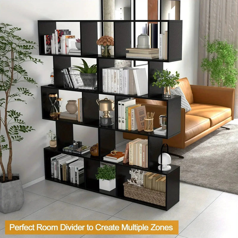 Wooden 5-Tier Geometric Bookshelf with S-Shaped Design by House Of Avana