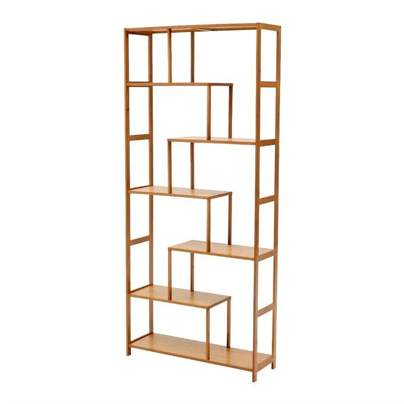 Wooden 7-Tier S-Shaped Bookcase with Storage by House Of Avana