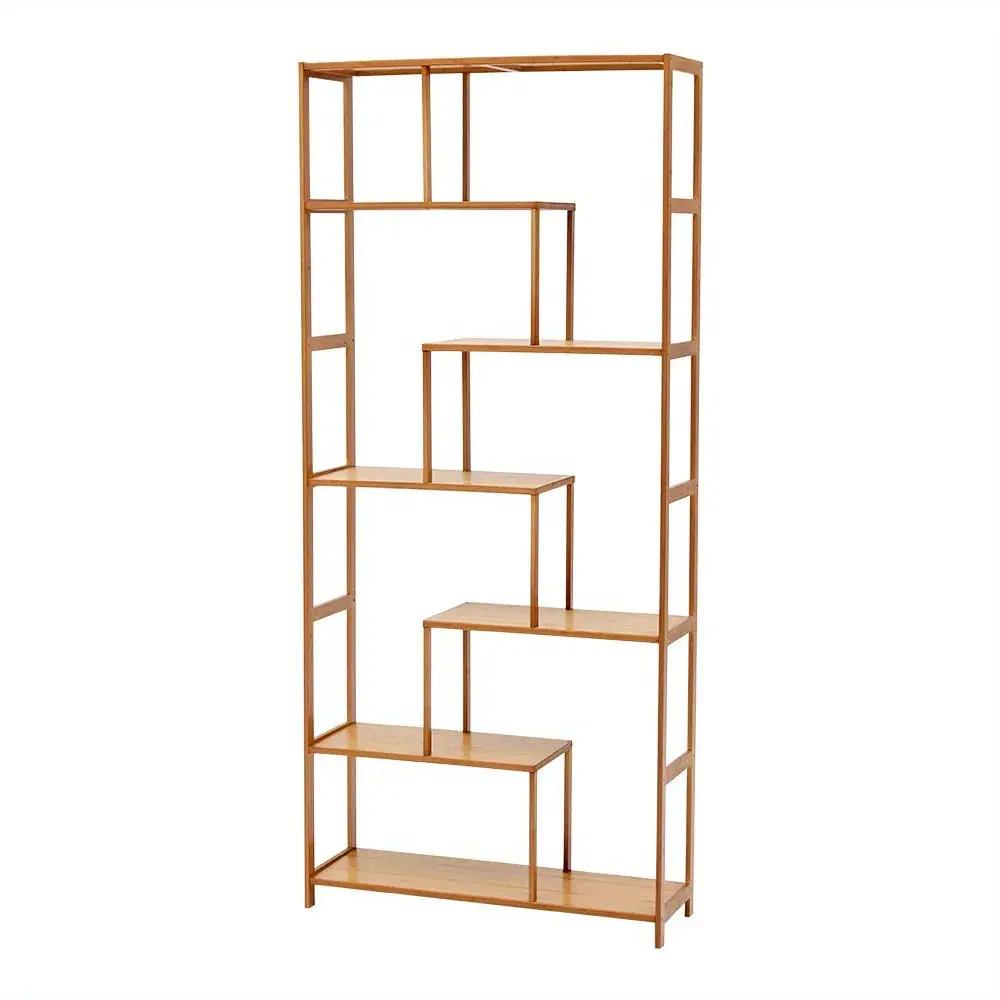 Wooden 7-Tier S-Shaped Bookcase with Storage by House Of Avana