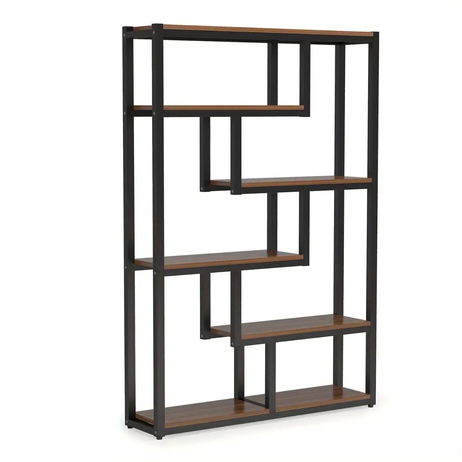 Wooden Bookcase with Staggered Shelves Modern Design by House Of Avana