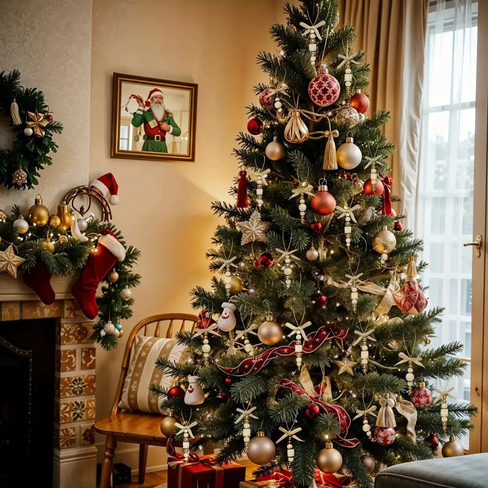 Wooden Christmas Tree Hanging Decor with Beads by House Of Avana