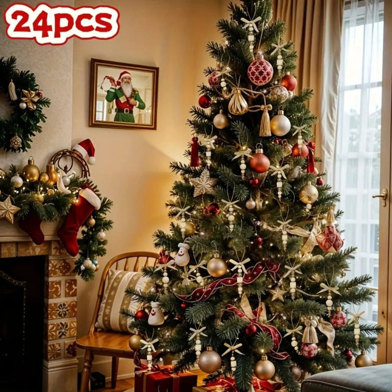 Wooden Christmas Tree Hanging Decor with Beads by House Of Avana