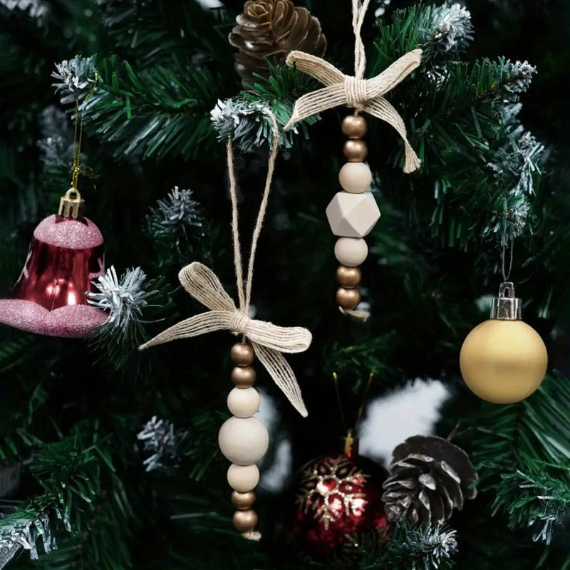 Wooden Christmas Tree Hanging Decor with Beads by House Of Avana