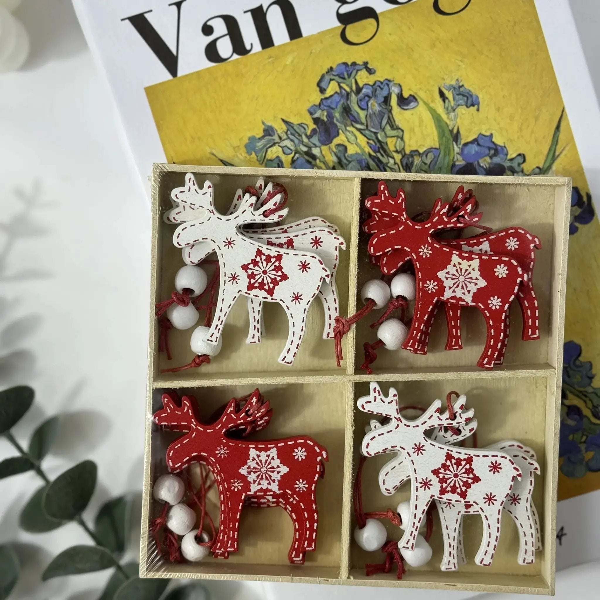 Wooden Christmas Tree Ornaments, 12 Cartoon Shaped Festive Decorations by House Of Avana