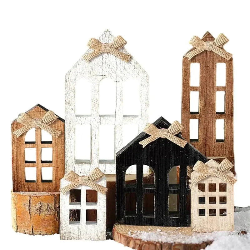 Wooden Christmas Village House with Multi-Tiered Trays 6pcs by House Of Avana