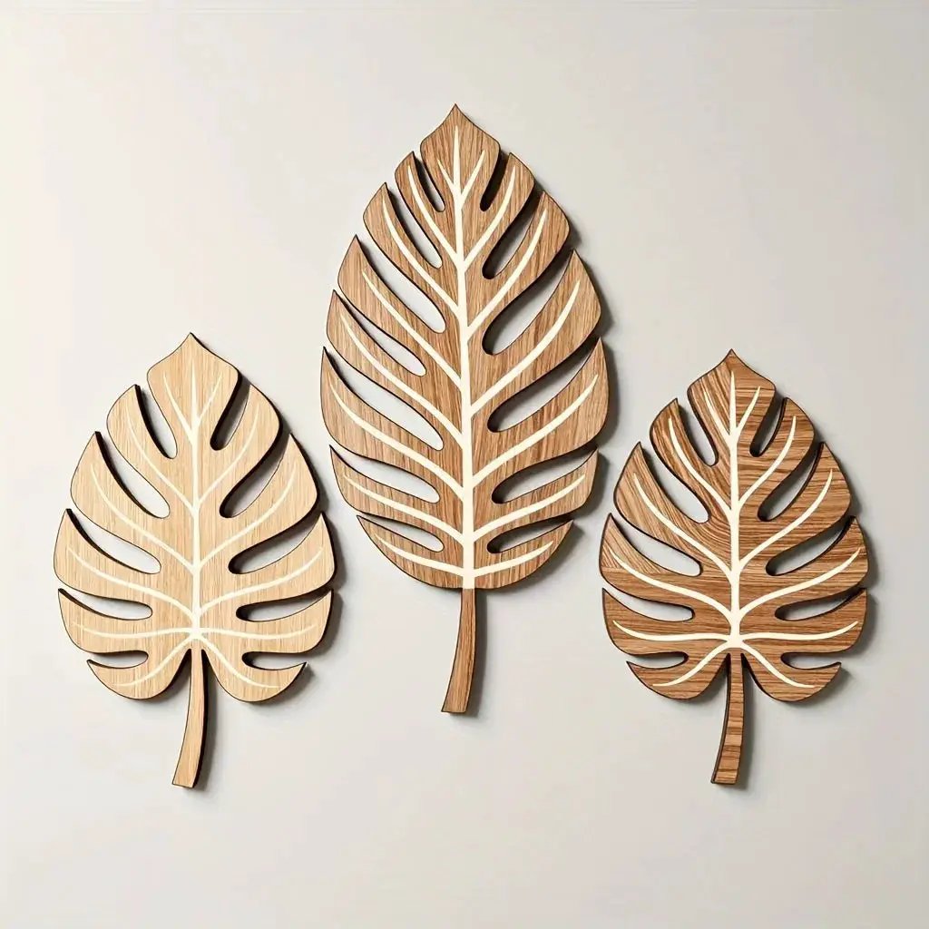 Wooden Christmas Wall Art Set of 3 Botanical Design Plaques by House Of Avana