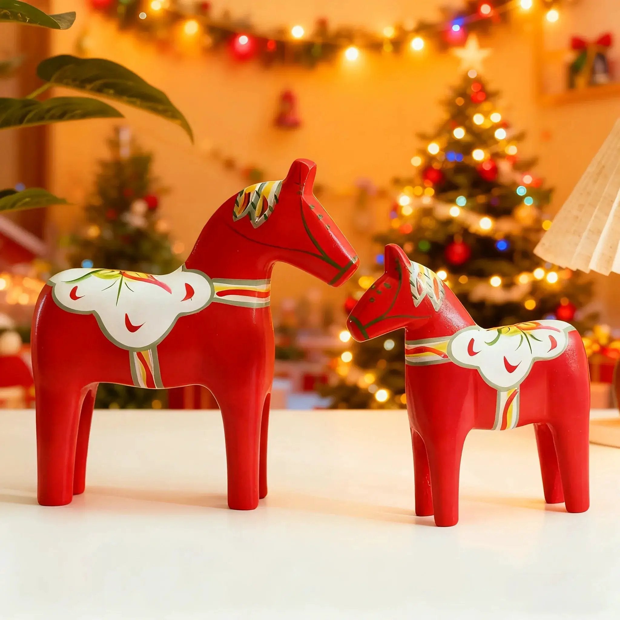 Wooden Dala Horse Figurines, Hand Painted Red Pair, Nordic Design by House Of Avana