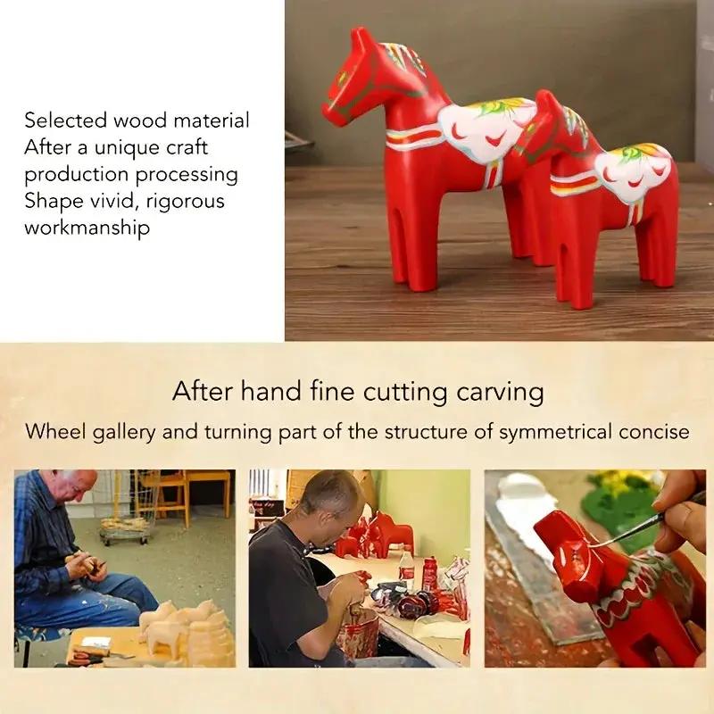 Wooden Dala Horse Figurines, Hand Painted Red Pair, Nordic Design by House Of Avana