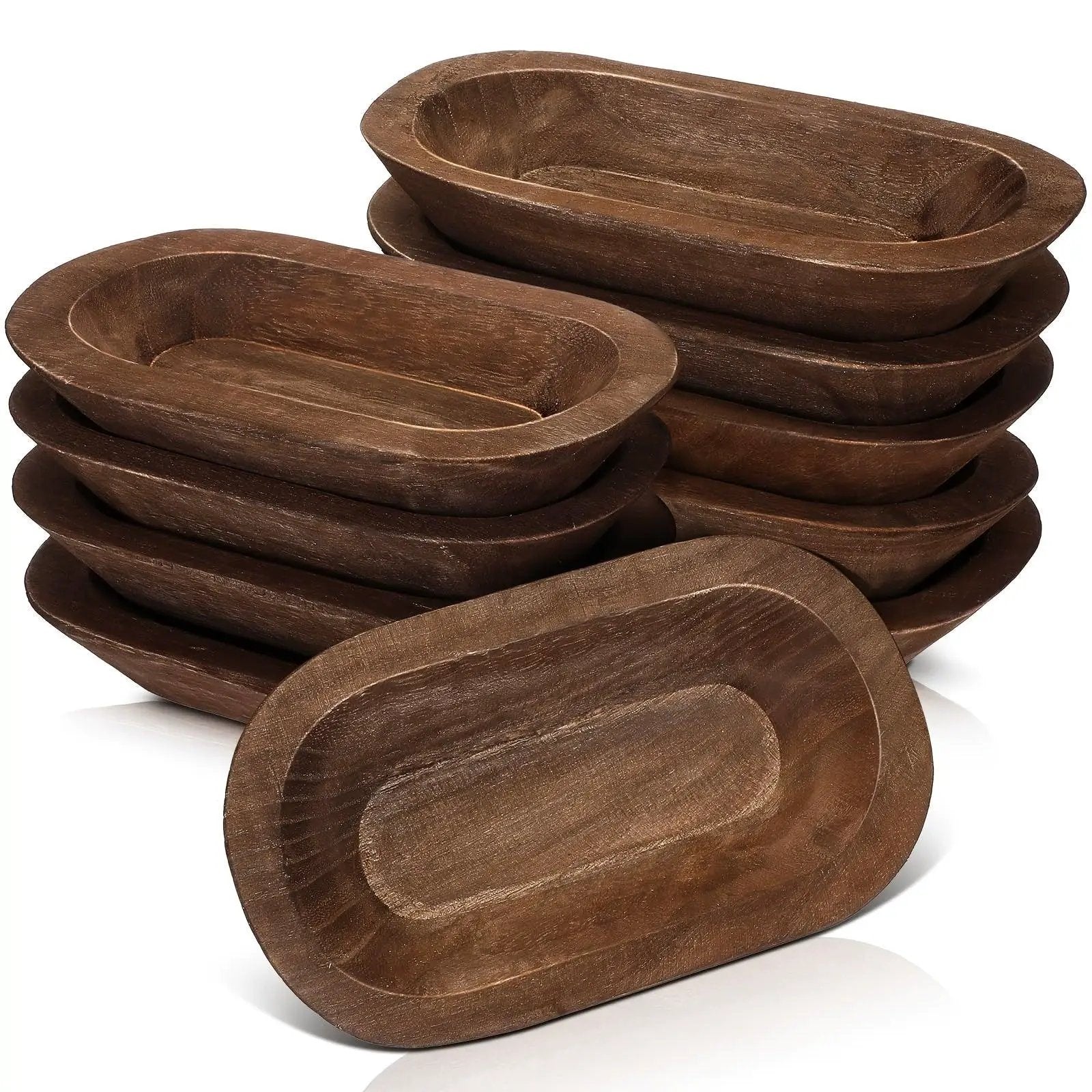 Wooden Dough Bowls 10 Pack Hand Carved Rustic Paulownia Wood for DIY Crafts and Farmhouse Decoration by House Of Avana