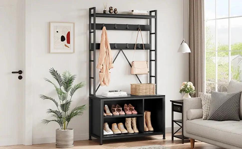Wooden Hall Tree with Storage Bench and Coat Rack by House Of Avana