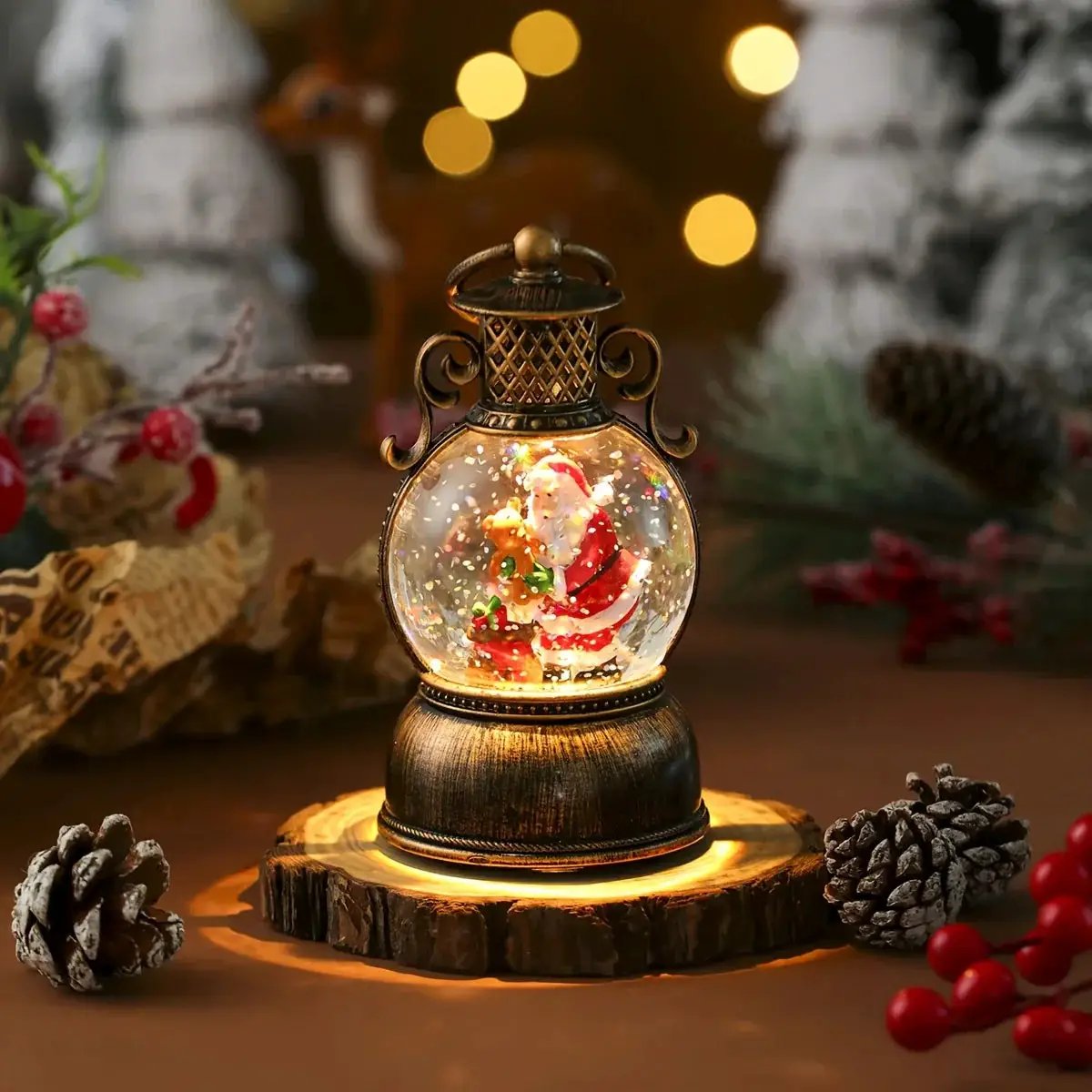 Wooden Music Box with Glowing Snowfall and USB Power by House Of Avana