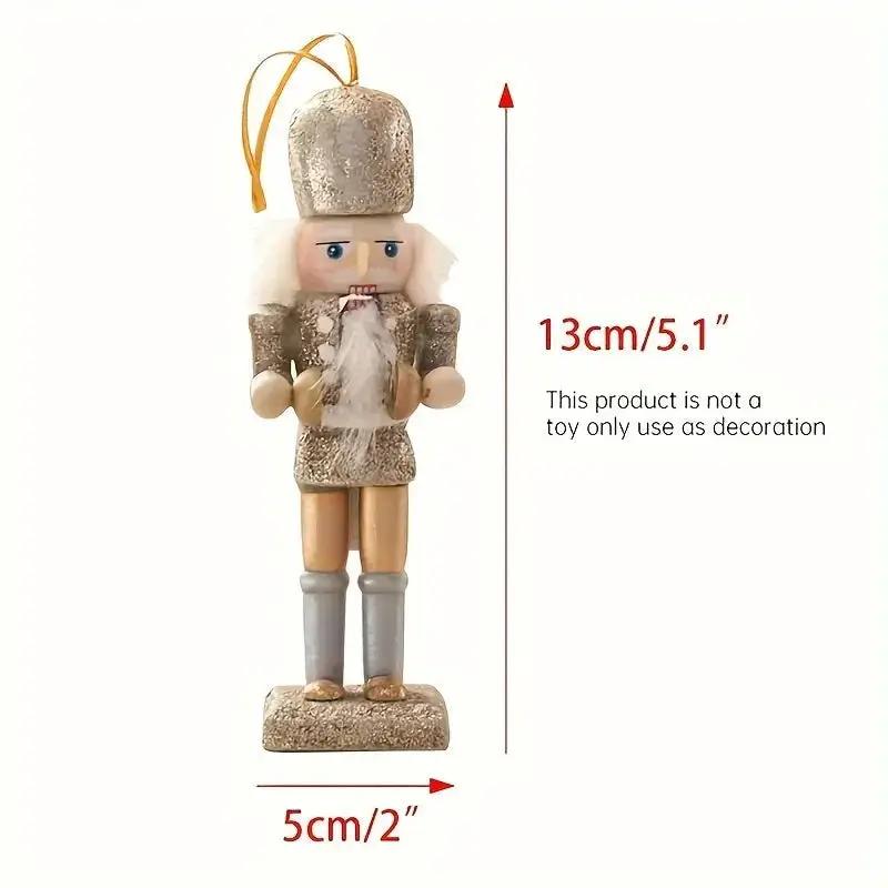 Wooden Nutcracker Ornaments, Golden Glitter, 5pcs Christmas Tree Decor by House Of Avana