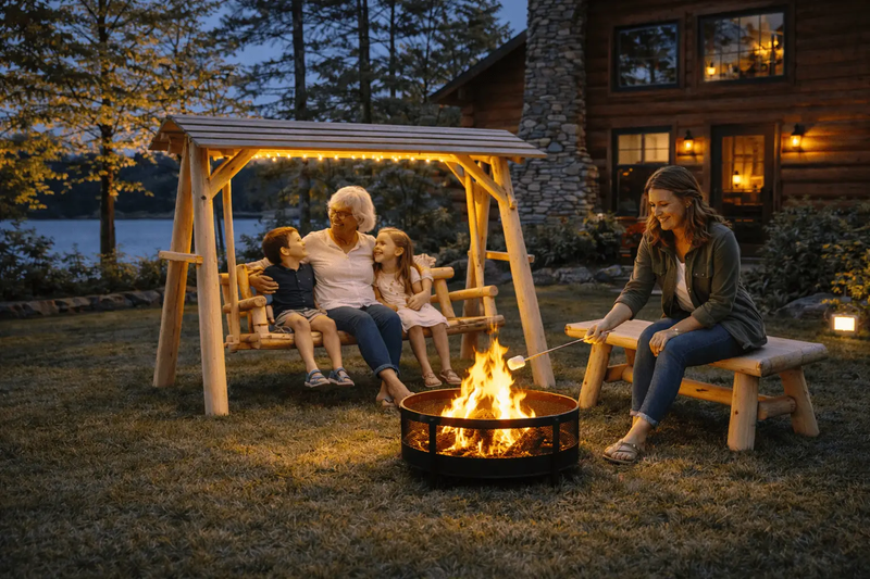 Wooden Porch Swing with Canopy by Cedar Creek Rustic Furniture
