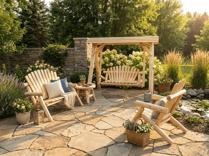 Wooden Porch Swing with Canopy by Cedar Creek Rustic Furniture