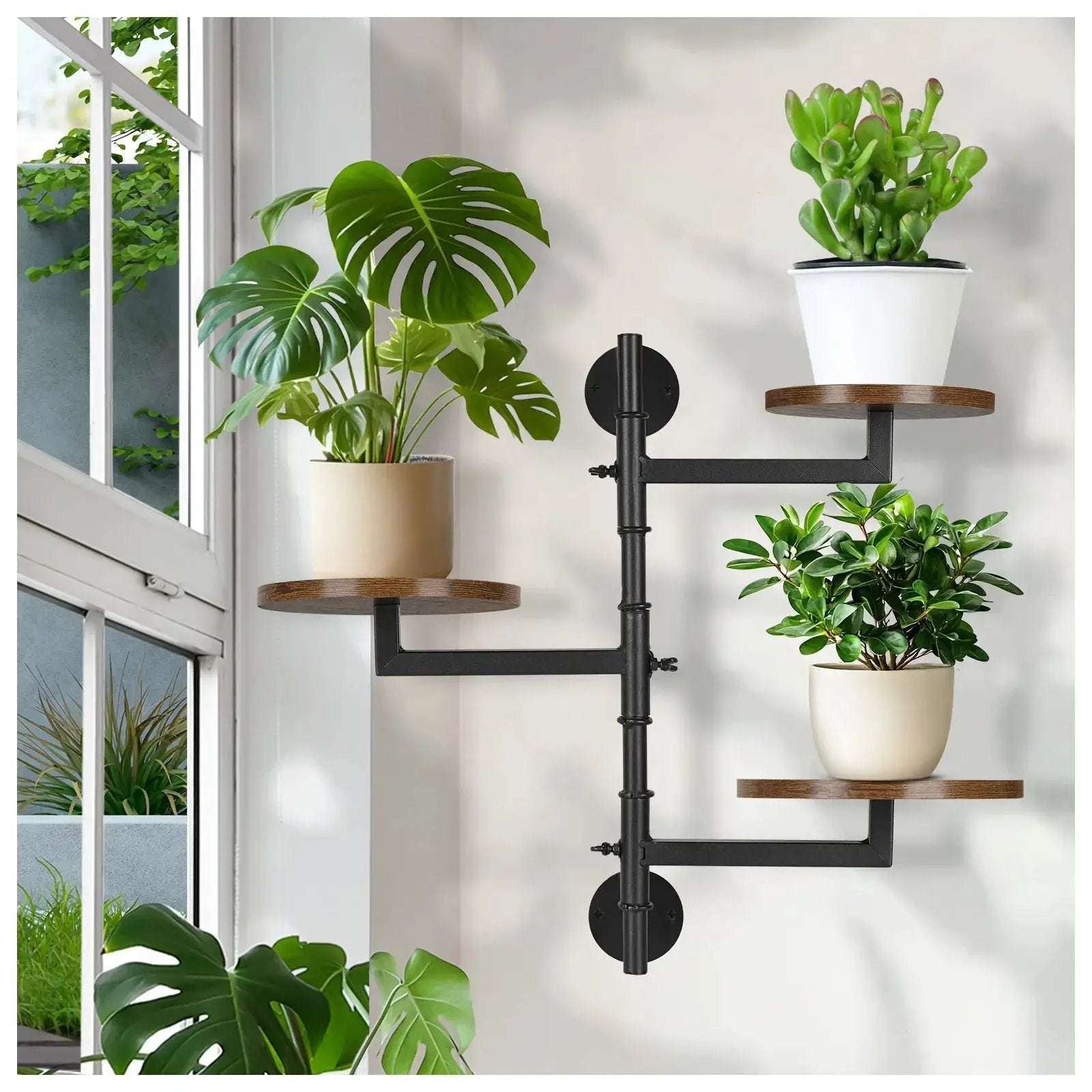 Wooden Rotatable Window Sill Plant Stand, 3 Tier Wall Plant Stand, 180 Degree Rotating Plant Stand, Mid-Century Wooden Style Plant Stand For Indoor And Outdoor Decoration (black) by House Of Avana