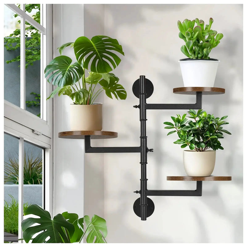 Wooden Rotatable Window Sill Plant Stand, 3 Tier Wall Plant Stand, 180 Degree Rotating Plant Stand, Mid-Century Wooden Style Plant Stand For Indoor And Outdoor Decoration (black) by House Of Avana