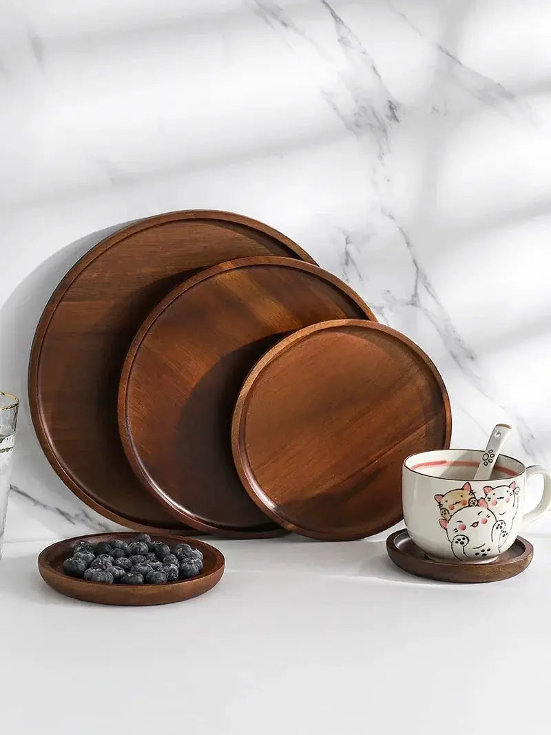 Wooden Round Tea Tray Serving Platter by House Of Avana