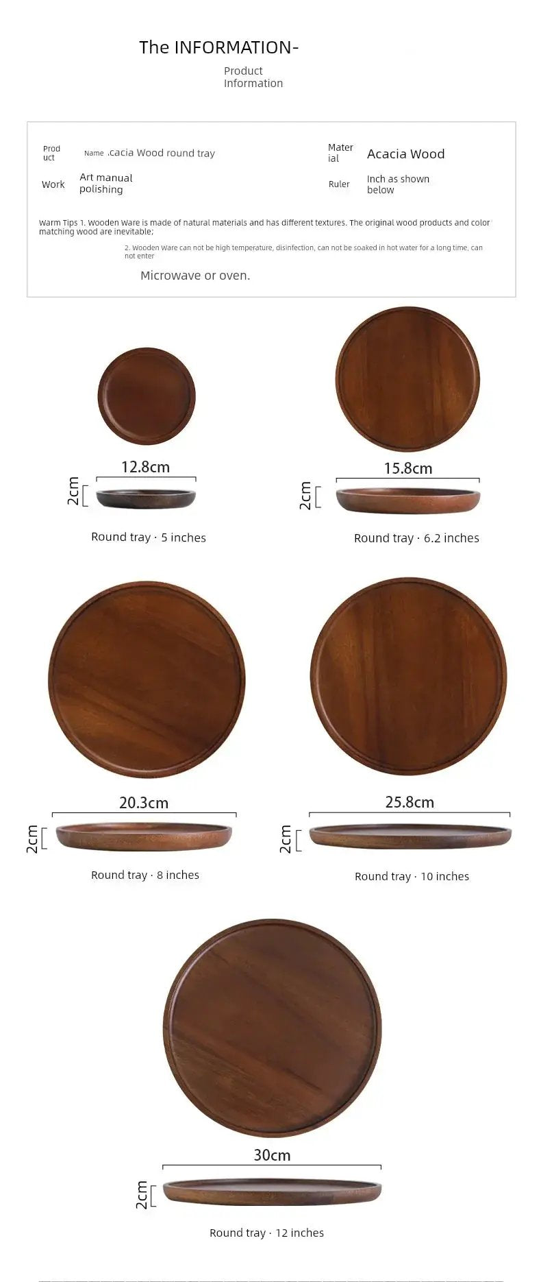 Wooden Round Tea Tray Serving Platter by House Of Avana